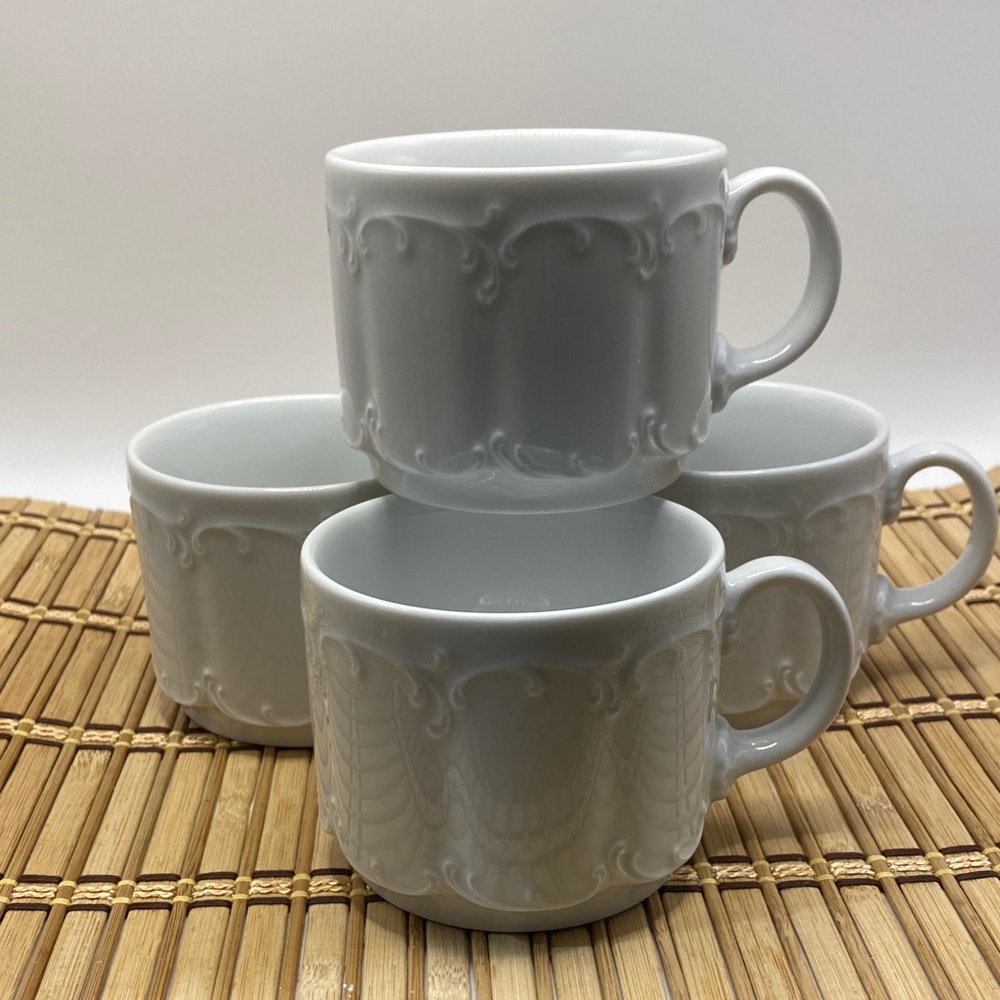 Rosenthal Monbijou Elegant White Porcelain Coffee Mugs Set of 4 (Made in Germany
